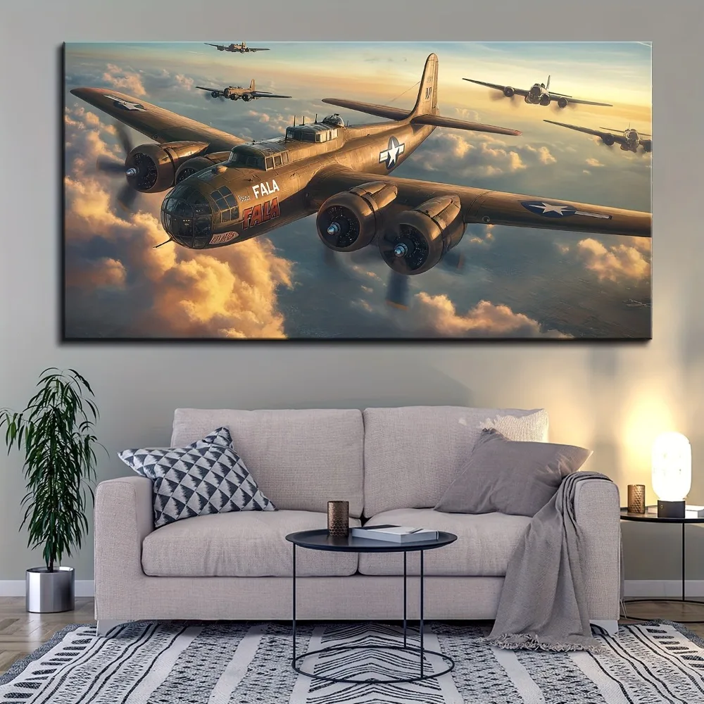 

1.5 inch thick pine solid wood frame, can be hung directly, B-24 Liberator canvas poster painting, coffee shop decoration poster