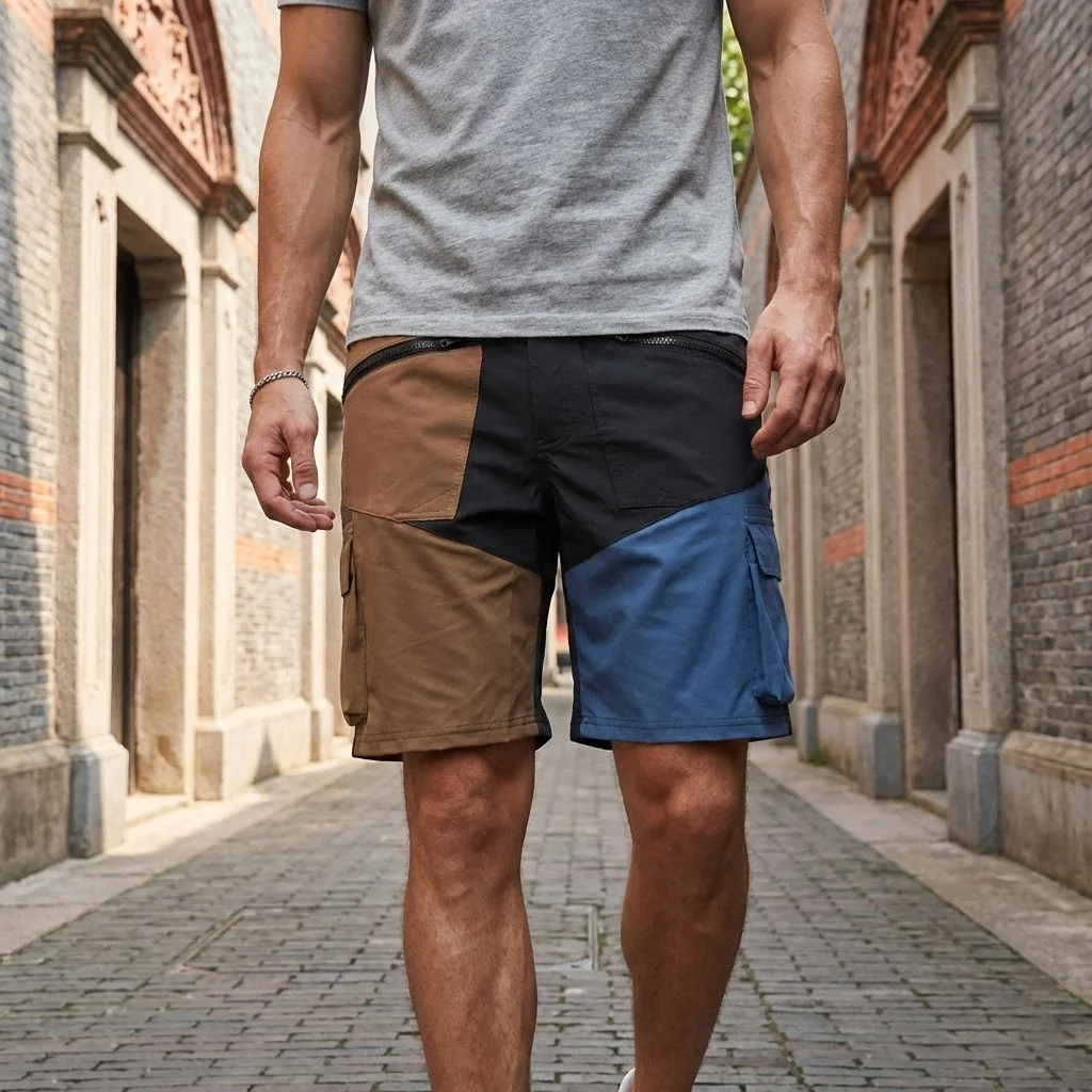 

Весенне-летние рабочие брюки, мужские повседневные модные шорты с цветными вставками, 5-дюймовые брюки-карго, яркие цвета, мужская одежда