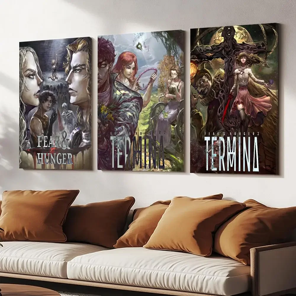 Cartoon F-fear And Hunger Framed Wall Painting Wood Framed Canvas Poster HD Wall Art For Bedroom Hallway Bar Office Home Decor