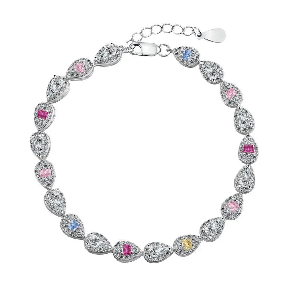 

STL French New S925 Pure Silver Women's Bracelet with Colorful Zircon Inlaid Droplet Full Diamond Design