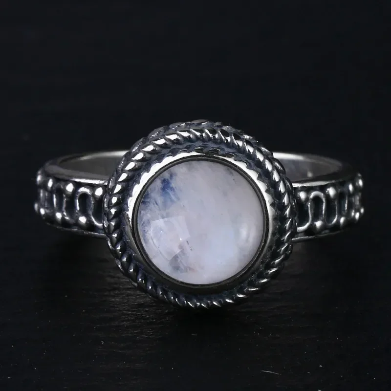 Sun & Moon Themed Moonstone Jewelry Set Silver Vintage Boho Necklace Ring Gift for Her Appropriate Party Wedding Adorn Wholesale