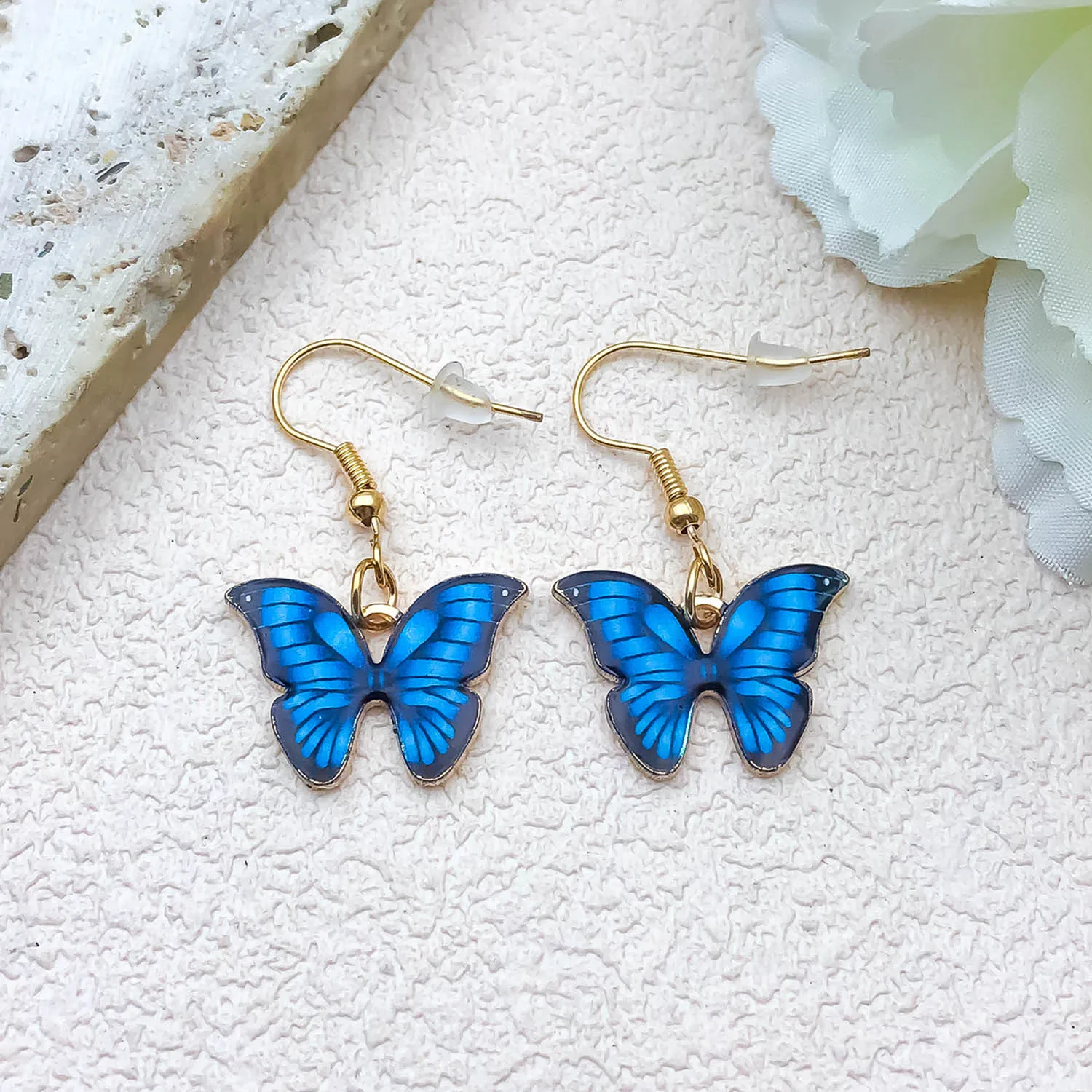 Cute Fashion Butterfly Necklace Earrings Set New Popular Blue Purple Orange Color Pendant Fashion Women Jewelry image 5