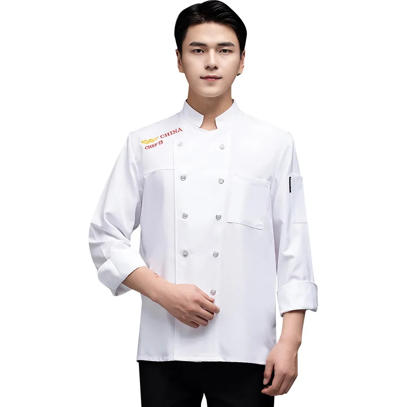 Chef Uniform แขนสั้นฤดูร้อนครัวโรงอาหารร้านอาหารทำงานชายและหญิง Chef Overalls ยาว-S