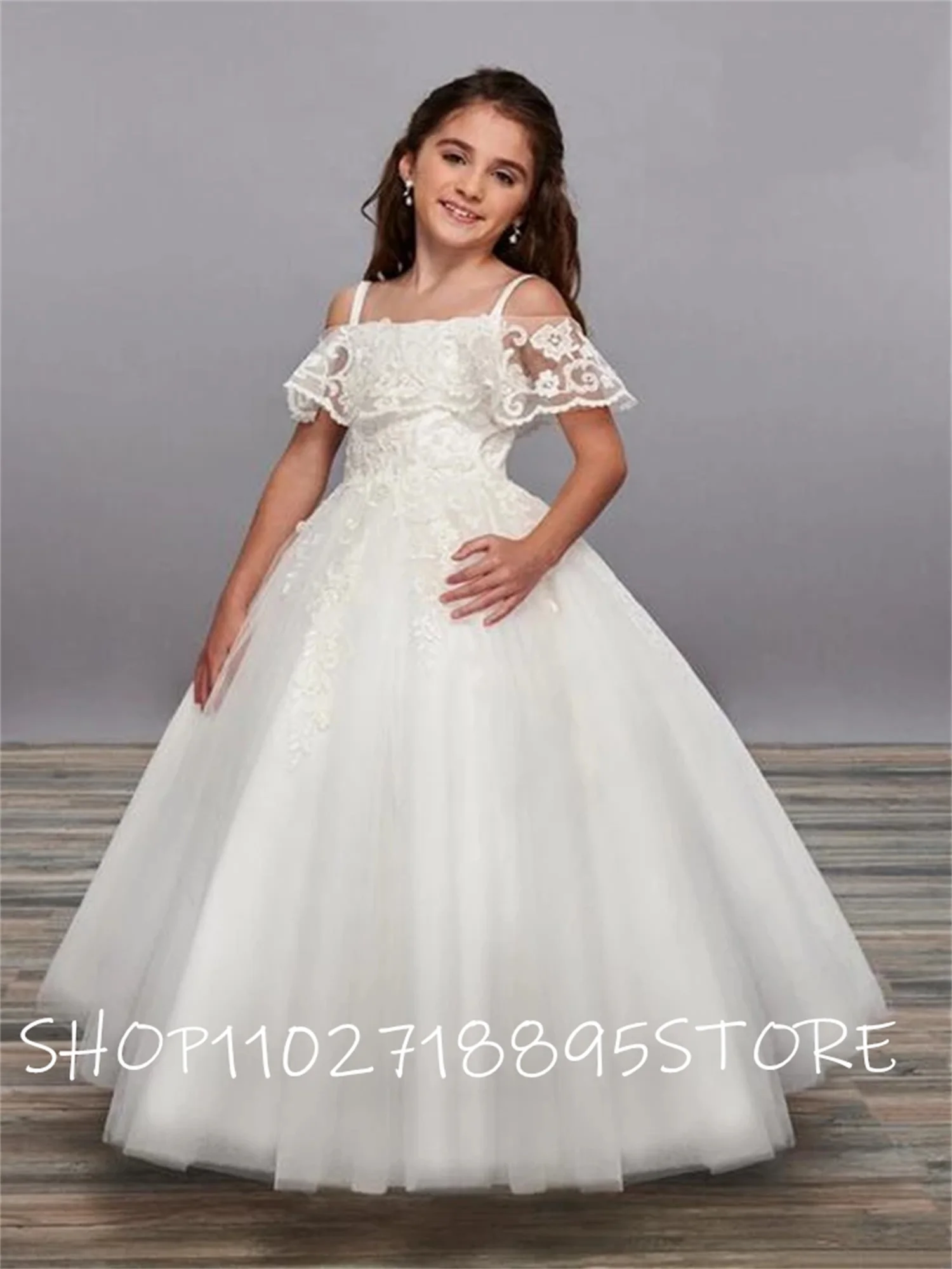 Party Dress For Girl First Communion Formal Long Lace Princess Ball Gowns Flower Girl Dress Elegant Banquet Dresses