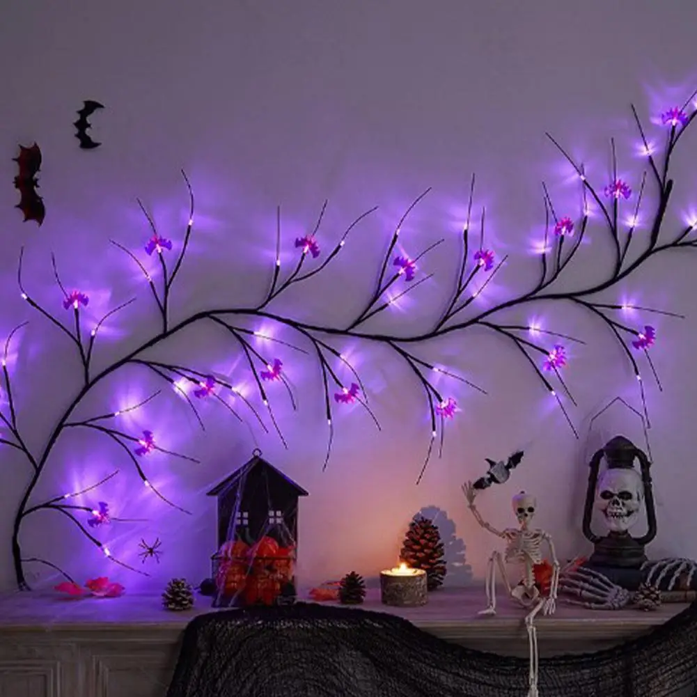 New Halloween LED Simulation Tree Lamp Decoration Rattan Lamp Spider Bat Branch Lamp Ghost Festival Atmosphere Decoration Lamp