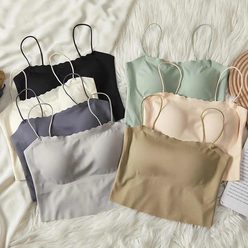 Girlfriend lingerie strapless fixed cup beautiful back suspender internet famous popular base inner vest bra strapless camisoles