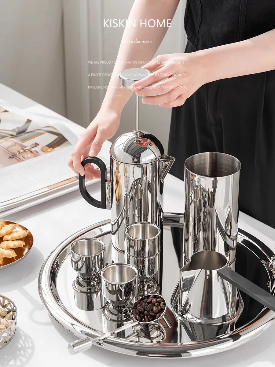 European Style Modern Light luxury Advanced Stainless Steel Hand Rush Coffee Utensils High Appearance level Tea Sets Jar Set