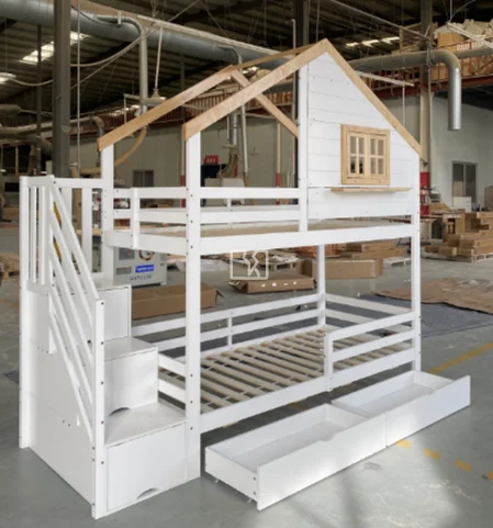 %a House Bunk Beds with Slide,Wood with Roof and Guard Rail for Kids,Toddlers,No Box Spring Needed (White,Twin Loft Bed with S