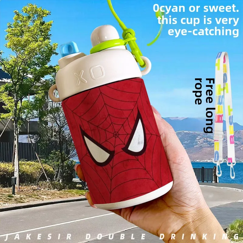 Marvel Cartoon Spidermancreative stainless steel thermos cup large capacity outdoor portable double lid sports water cup gift