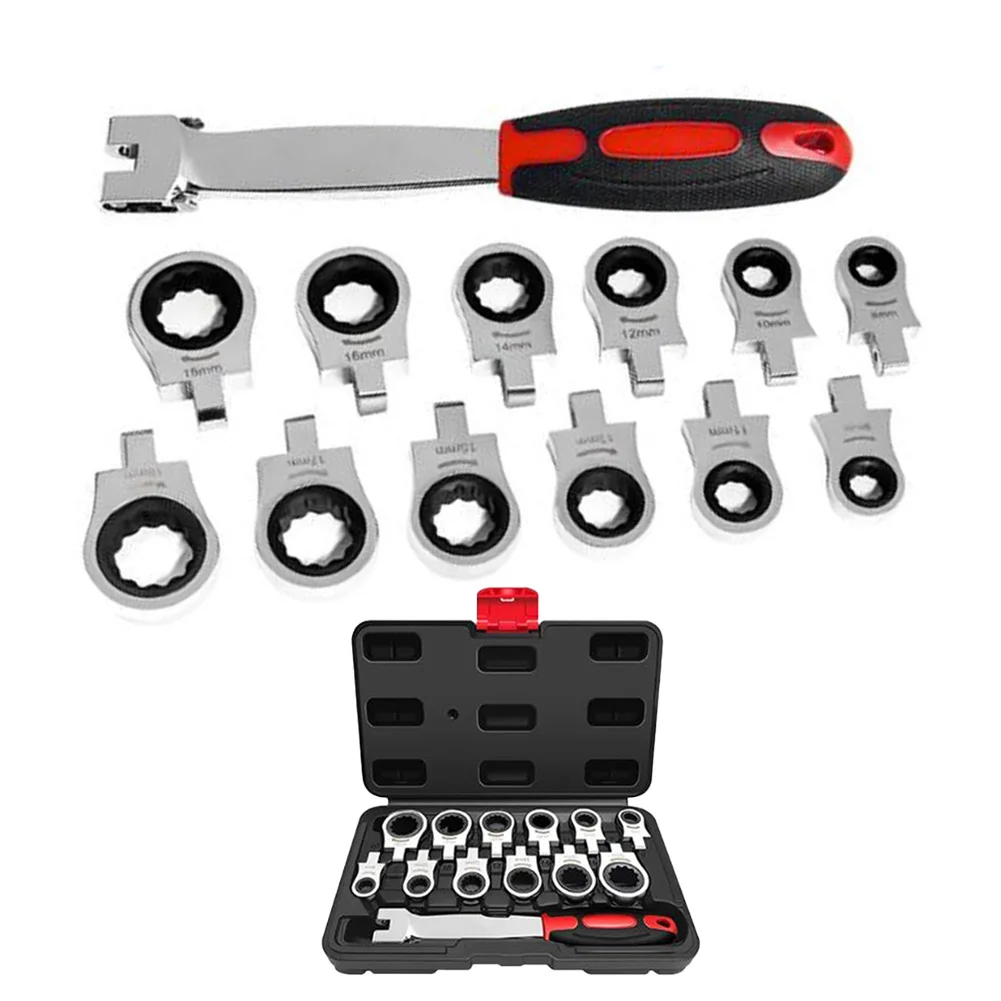 

12-in-1 Wrench Set Interchangeable Head Wrench Multiple Functionalities Toolbox Essential Convenient Wrench Set