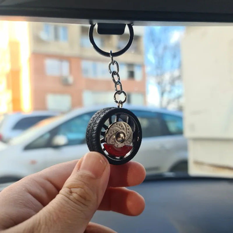 1PC Key Chain High Quality Durable Personality Unique Creative Car Modified Calipers Brake Disc Wheel Tire Metal Tire Key Chain