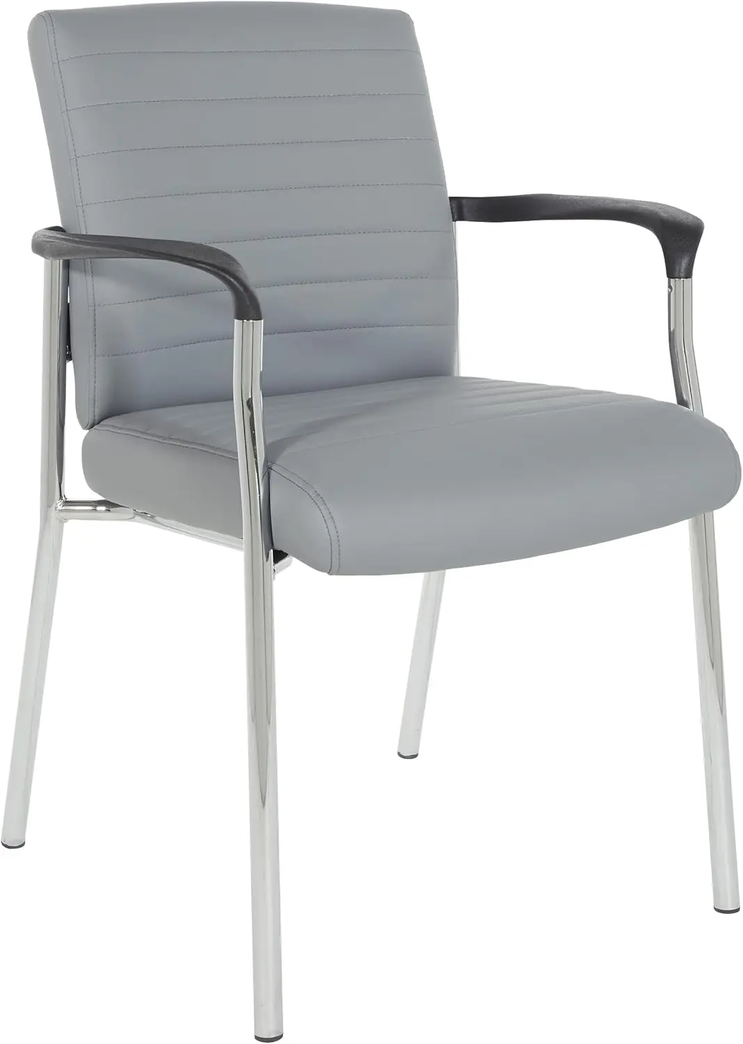 

Office Star Fl Series Faux Leather Padded Guest Chair With Built-In Lumbar Support, Charcoal Grey With Chrome Frame