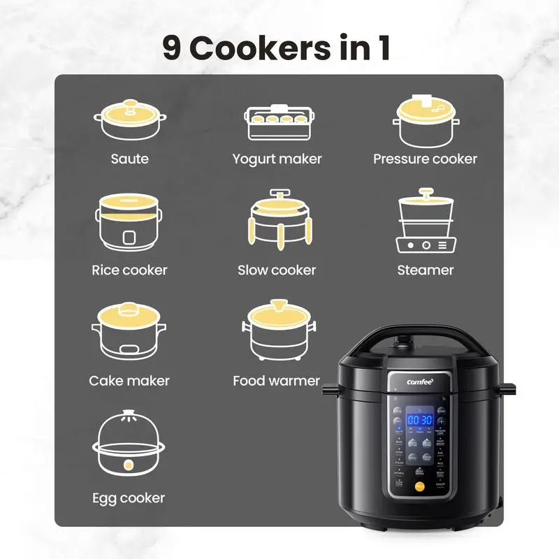 COMFEE’ 9-in-1 Electric Pressure Cooker Olla de Presion 6QT Slow Rice Cooker 14 Presets Instant Multi Cooker