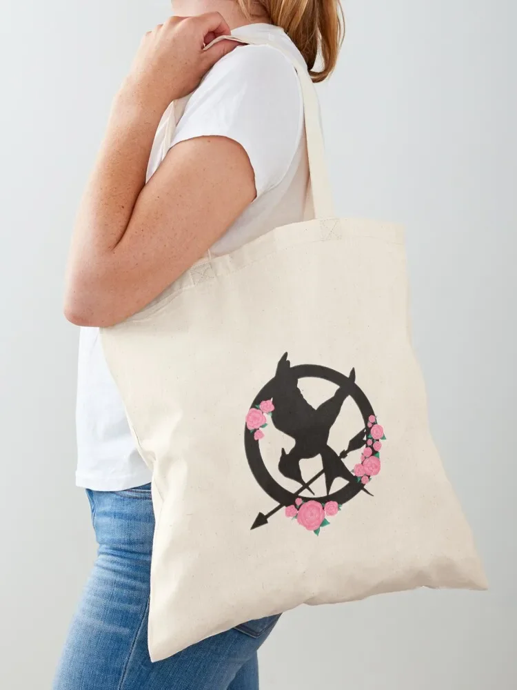 Mockingjay logo bloemen Tote Bag draagtassen esthetische opvouwbare herbruikbare tas Big bag dames