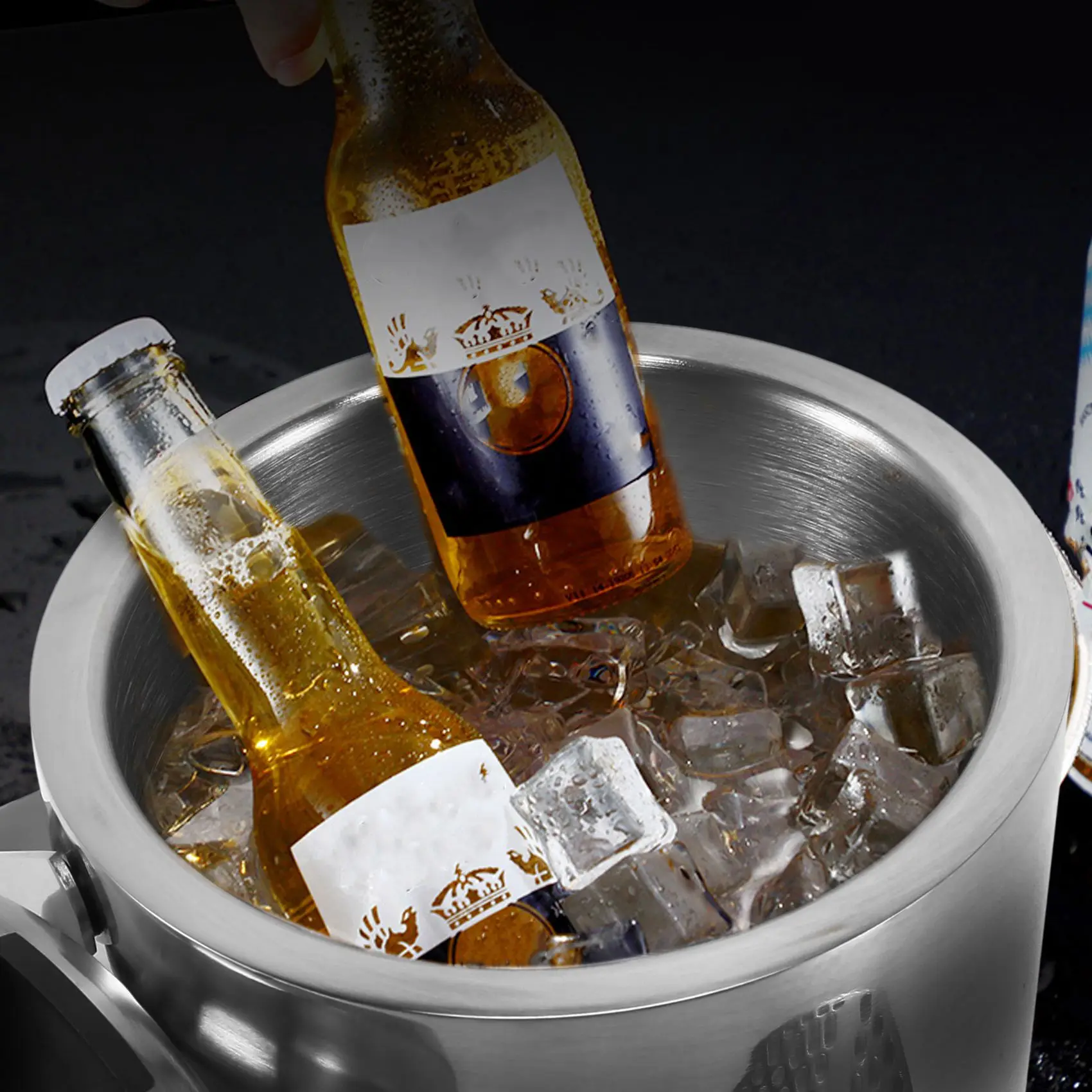 

GOOD-Ice Buckets With Stainless Steel Ice Tongs,Double Wall Ice Bucket With Lid,Silver Ice Wine Chiller For Bar Paties,Ice Bucke