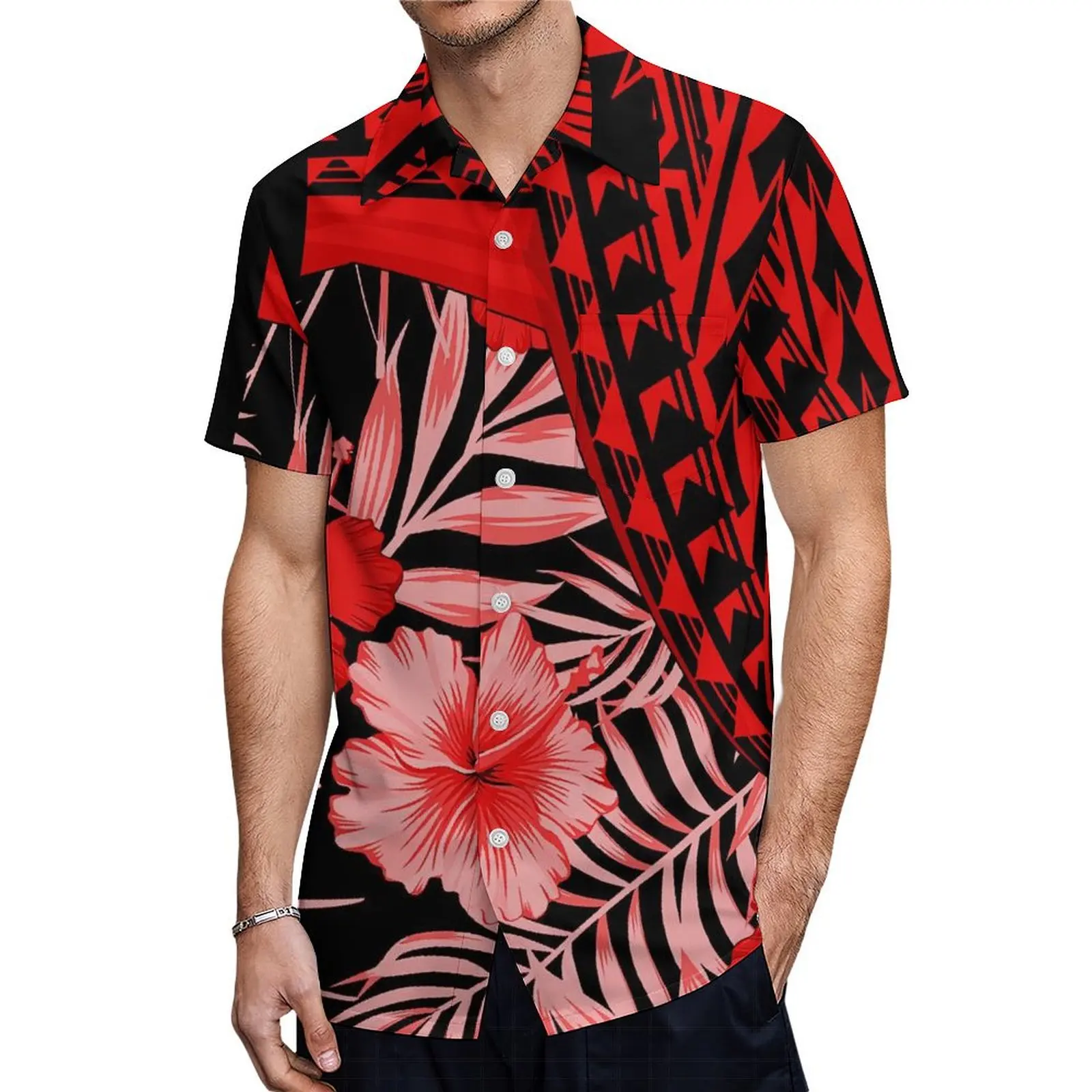 Vestido justo de manga curta para casais, fenda sexy e saia longa, camisa masculina e feminina, roupa de ilha tropical, verão