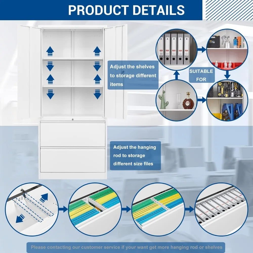 Steel Storage Cabinets with Lockable Drawers - Metal Lateral File Cabinets for Home Office Use