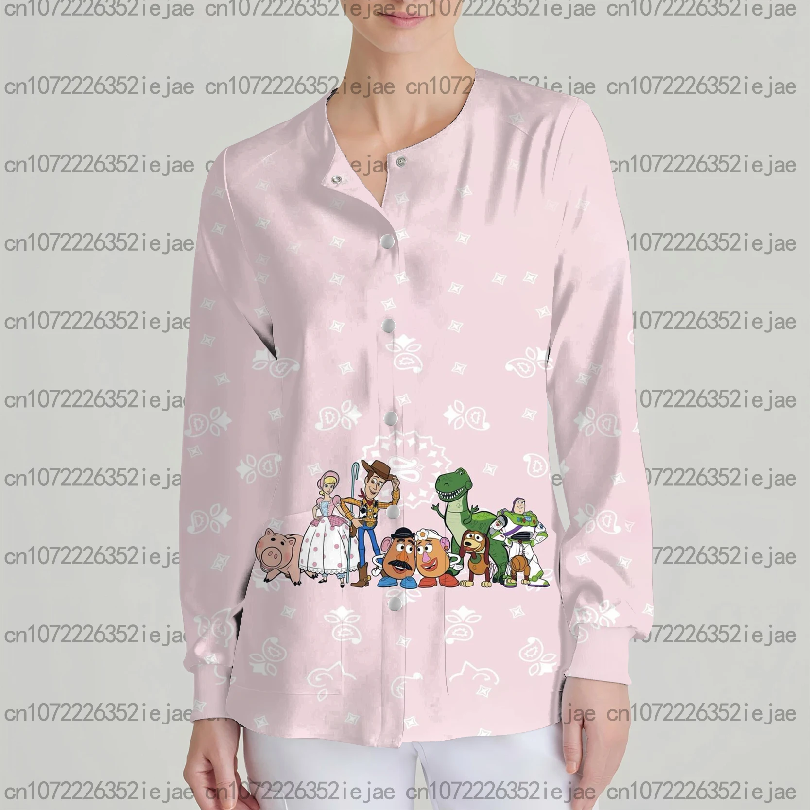 Heißer Verkauf Damenjacken 2025, Herbst und Winter, Disney Buzz Lightyear, bedruckt, langärmelig, lässig, Pet Store, Arbeitskleidung, Jacke