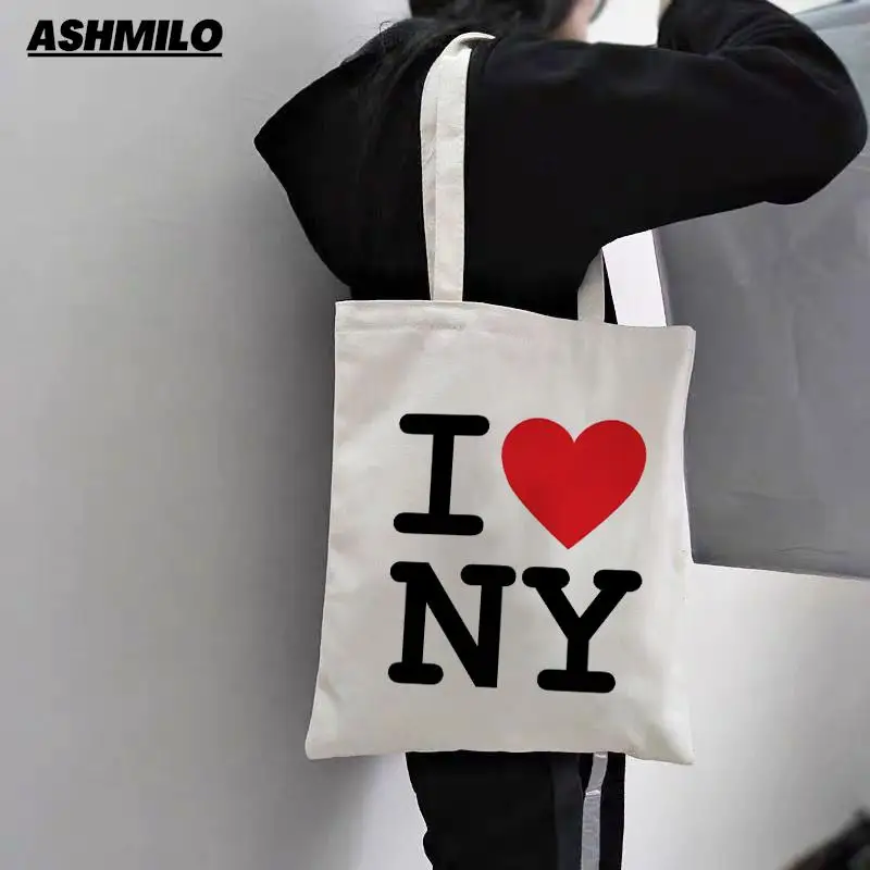 I LOVE NY Printed Kawaii Bag Harajuku Shopping Canvas Shopper Bag Girl Handbag Tote Bag Shoulder Lady Bag Shopper Bolsas De Tela