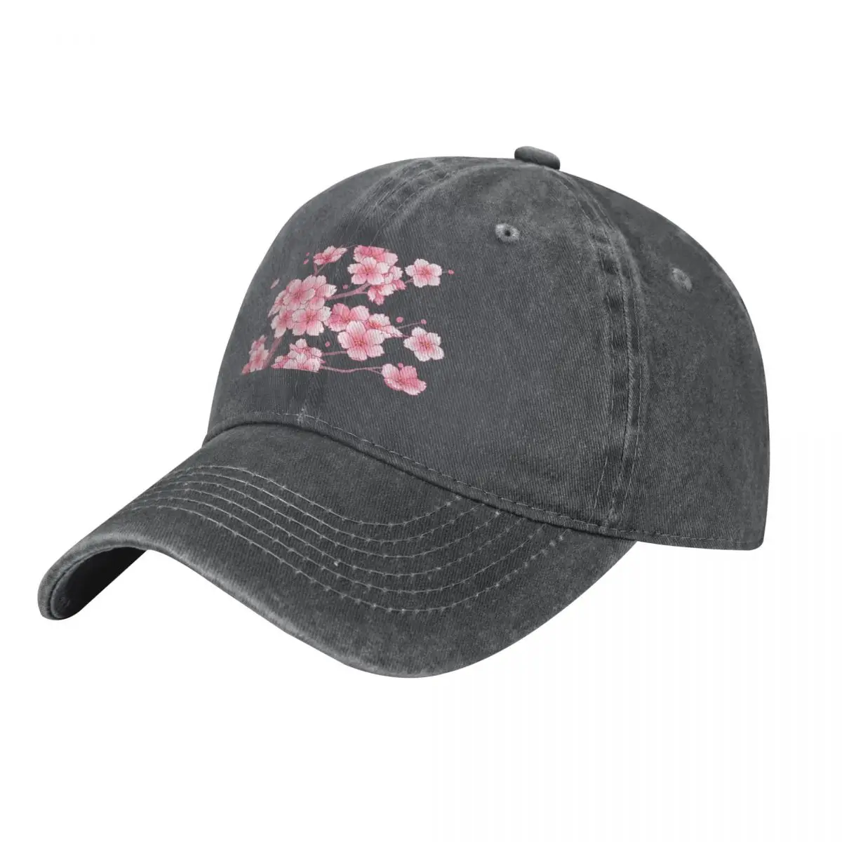 Falling Pink Sakura Cherry Blossom branches on white Baseball Cap Hat Baseball Cap western Hat Rave Men's Luxury Women's