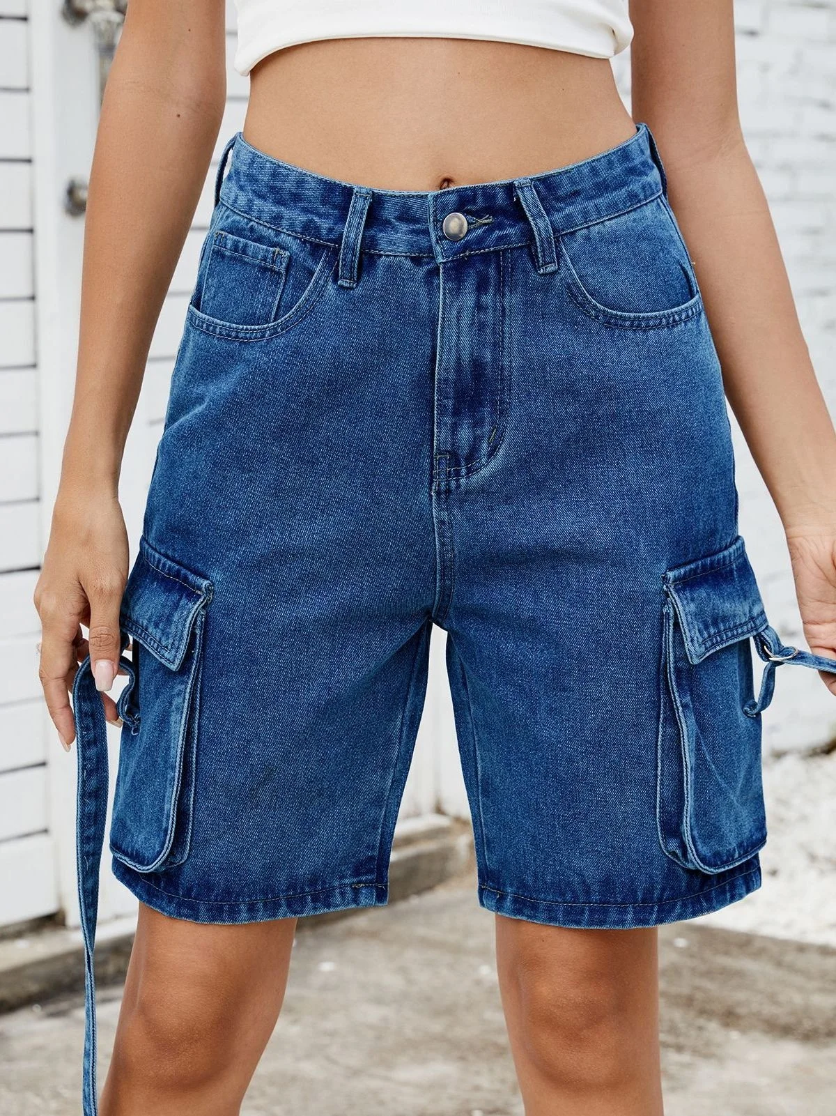 

Street Style High Waist Jeans Shorts Women's Cross-Border Fashion Summer New Washed Denim Workwear Five-Quarter Length