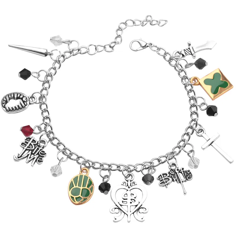 Bohemia Crystal Beads Bracelet Femme Buffy the Vampire Slayer Charm Bracelet Armband Sword Cross Bite Me Pulseira Biżuteria Prezent