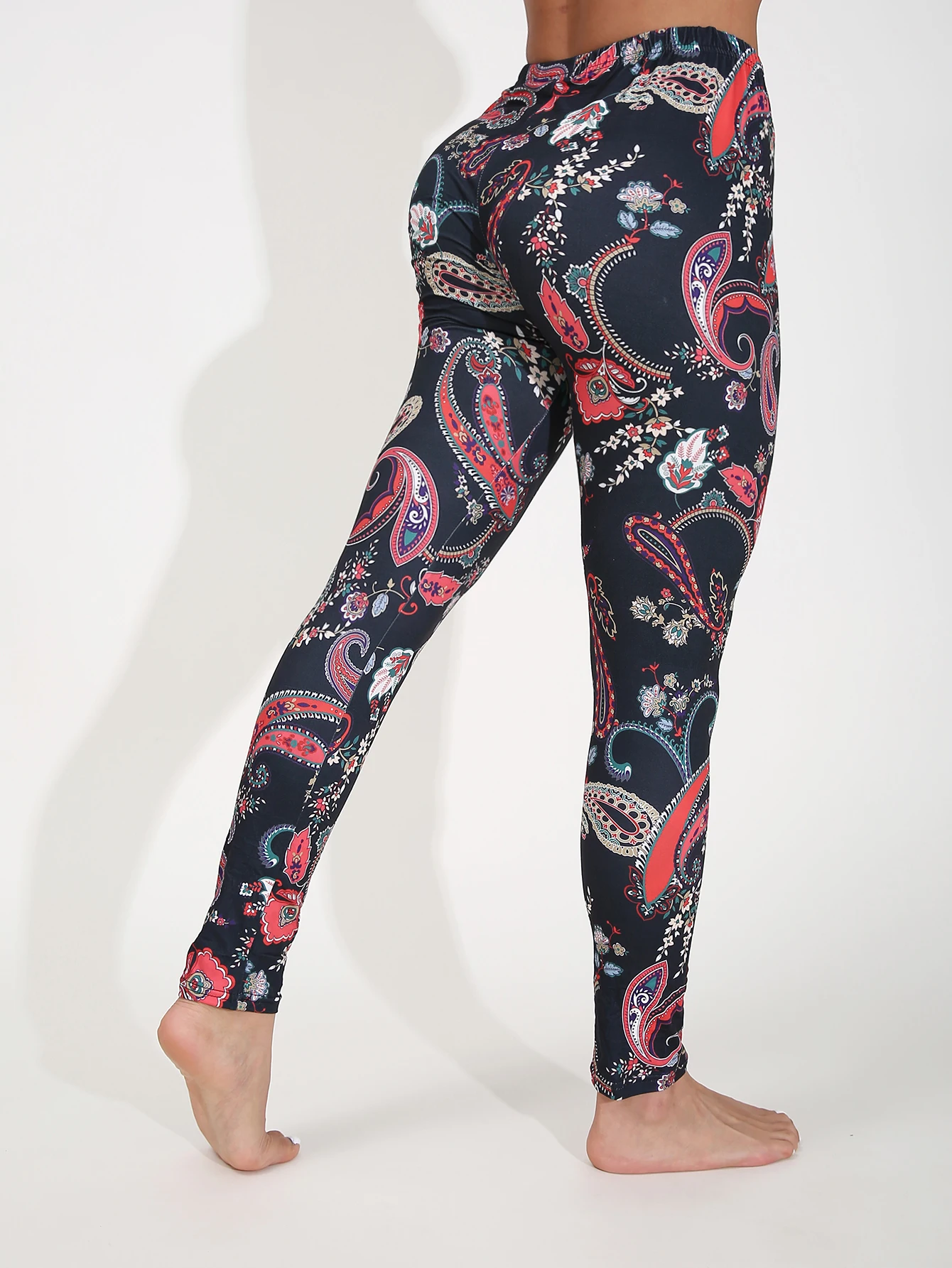 Herbst Winter 1 PACK frauen Schwarz Unten Cashew Blume Muster Sexy Enge Legging Casual Sport Elegante Fitness Yoga Hosen