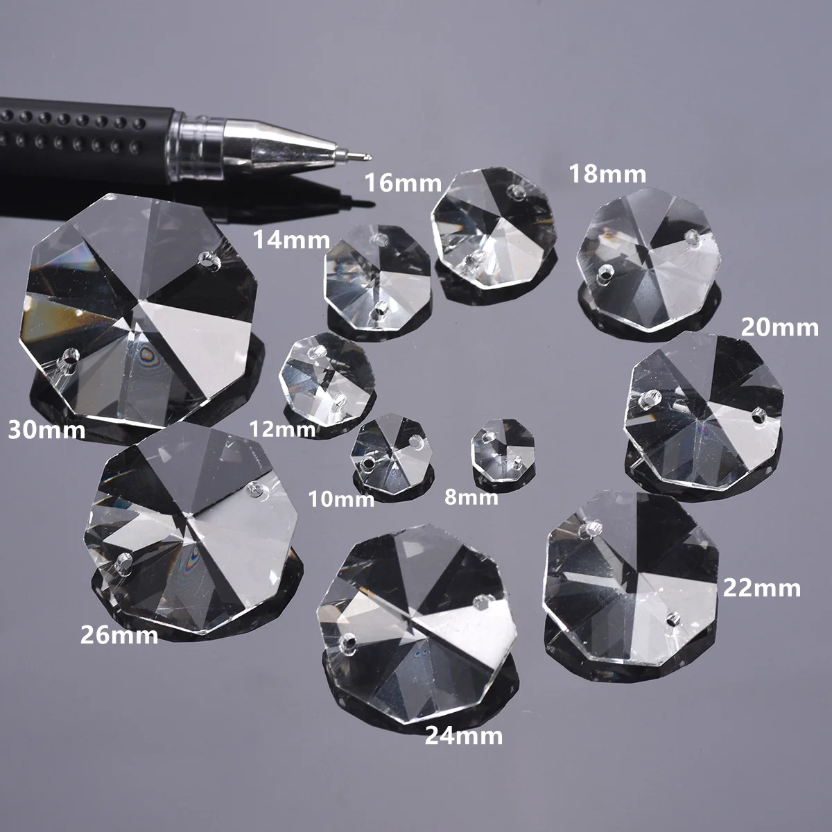 8mm~30mm Octagon Faceted 2 Holes Crystal Glass Prism Connectors Loose Pendants Beads for Jewelry Making DIY Curtains