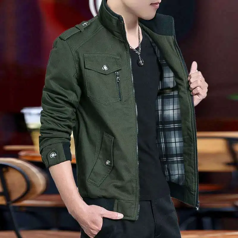 

Мужская весенне-осенняя куртка с воротником-стойкой, мужская бархатная утолщенная модная повседневная тонкая рабочая куртка в корейском стиле