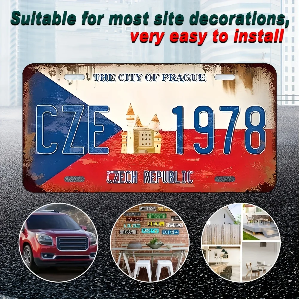 2D Flat Printing, 1pc, Czech Republic, Aluminum License Plate for Decorative, Ideal for Home Decor, Coffee Shop and Bar