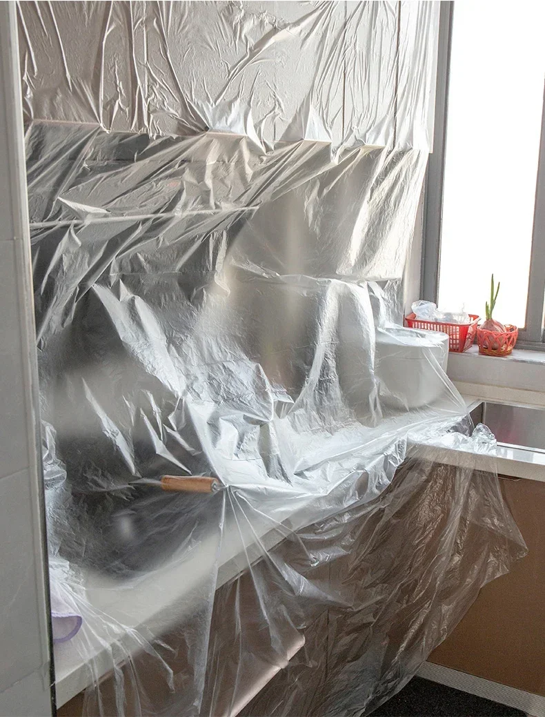 Various lengths Dust-proof Masking Tape Plastic Drop Cloth Dust Protection Masking Film Cover For Automobile Furniture