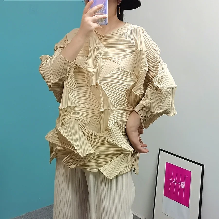 Many Color Casual Pleated T-shirt Women Irregular Design Loose Solid Color Pullover Tops Versatile 2026 New  AL8161