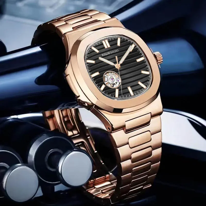 Dropshipping orologi automatici classici per uomo orologi da polso meccanici da uomo orologio da uomo Reloj Hombre in acciaio inossidabile oro rosa