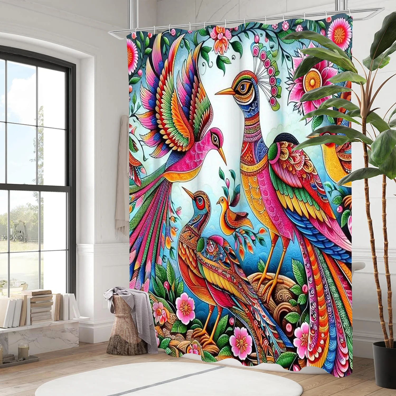 

Шторка для ванной комнаты в пасторальном стиле с рисунком животных и цветочных птиц, 12 крючков, декор и аксессуары для дома и ванной