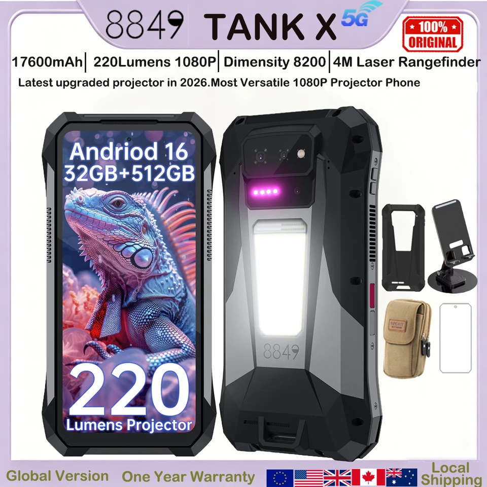8849 Tank X Unihertz 220ルーメン 1080Pプロジェクター搭載 頑丈な