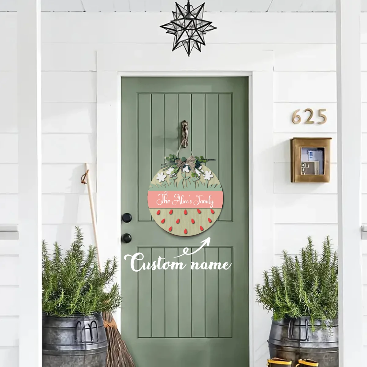 Custom Strawberry Family Name Wooden Door Sign, Personalized Round Hanging Plaque, Spring Farmhouse Front Porch Home Wall Decor view 4