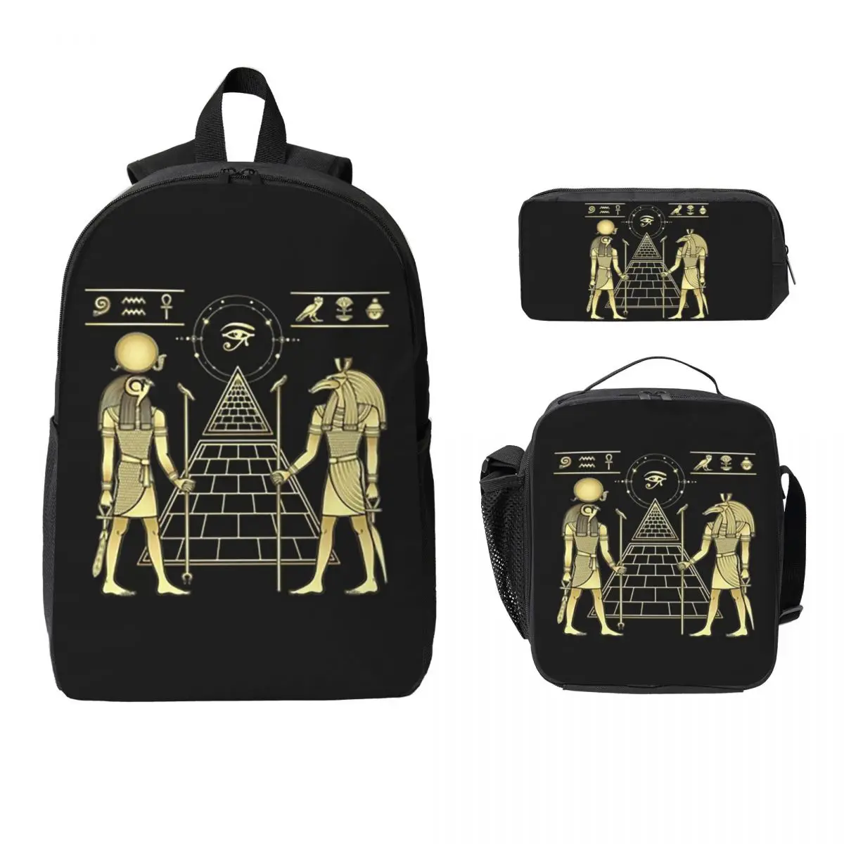 

Egyptian God Ra And Seth Backpack Boys Girls BookBag School Bag Computer Shoulder Bags 3ps Insulated Lunch Bag Pencil Case