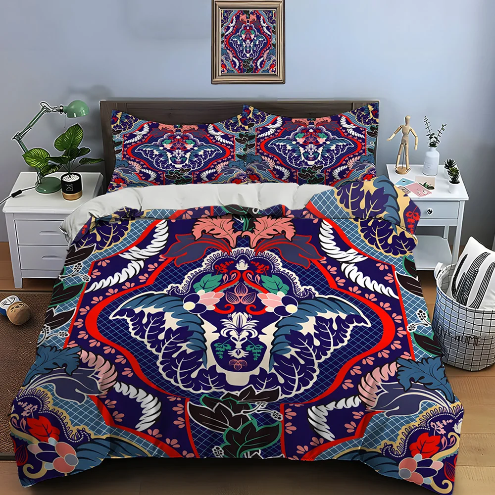 Ornate Vintage Botanical Design Bedding Set for Kids Luxury Gift 3pcs Digital Print Comforter Set Soft Comfortable Breathable