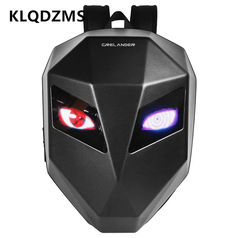 KLQDZMS Women's Backpack New Waterproof Motorcycle Riding Helmet Bag LED Shoulder Bag Men's ABS+PC Hard Shell Laptop Schoolbag