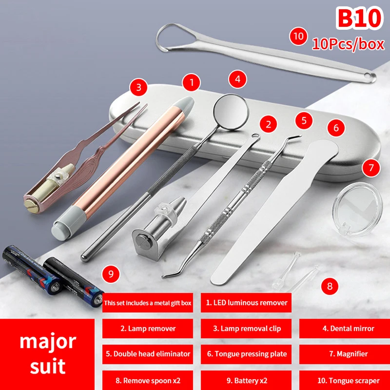 1Pcs/1set Ear Wax Tonsil Stone Remover Tool LED Light Tonsil Stone Remover Stainless Steel Remover Mouth Cleaning Care Tools