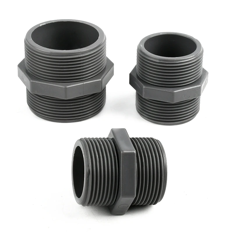 1/2-2Inch Double Male Thread PVC Equal Straight Connectors Aquarium Fish Tank Pipe Connector Fitting Garden Water Pipe Connector