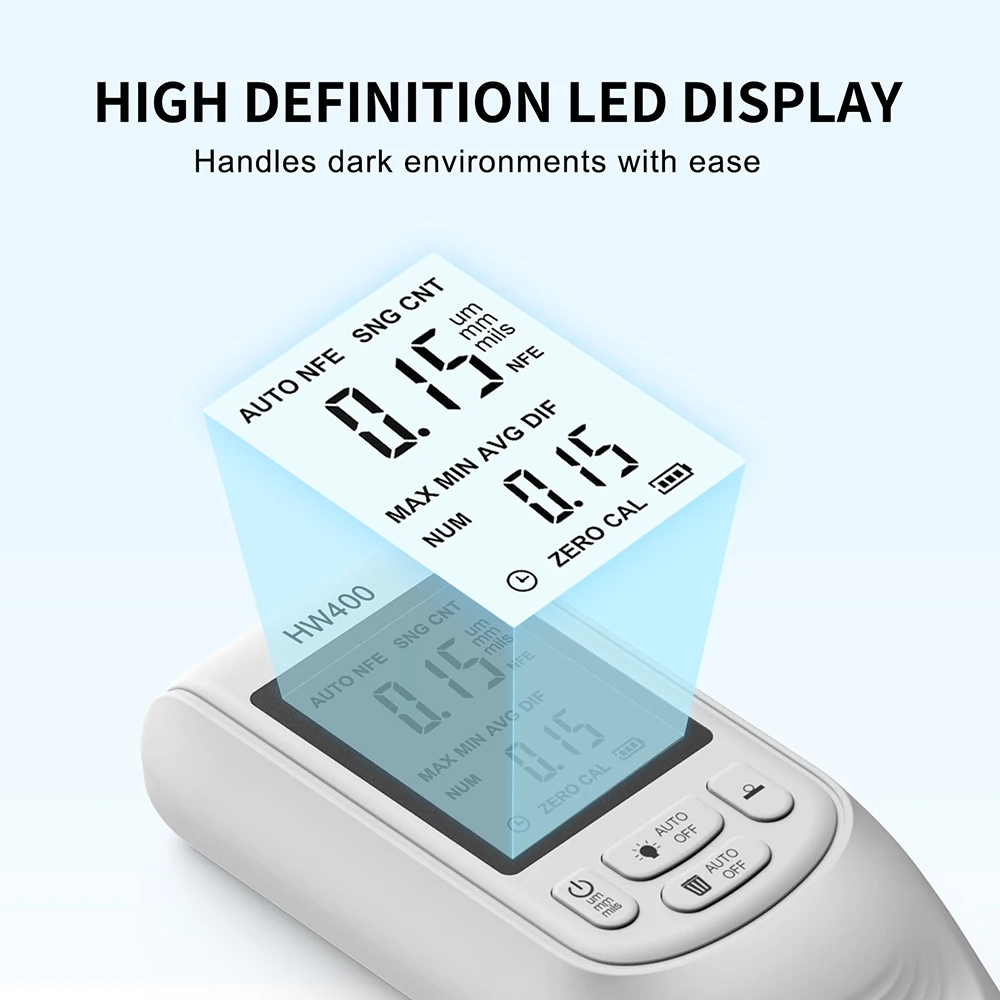 Imagem -05 - Digital Backlight Lcd Revestimento Medidor de Espessura Film Paint Espessura Medidor Ferramenta de Pintura Manual Acessórios para fe nf 02000um