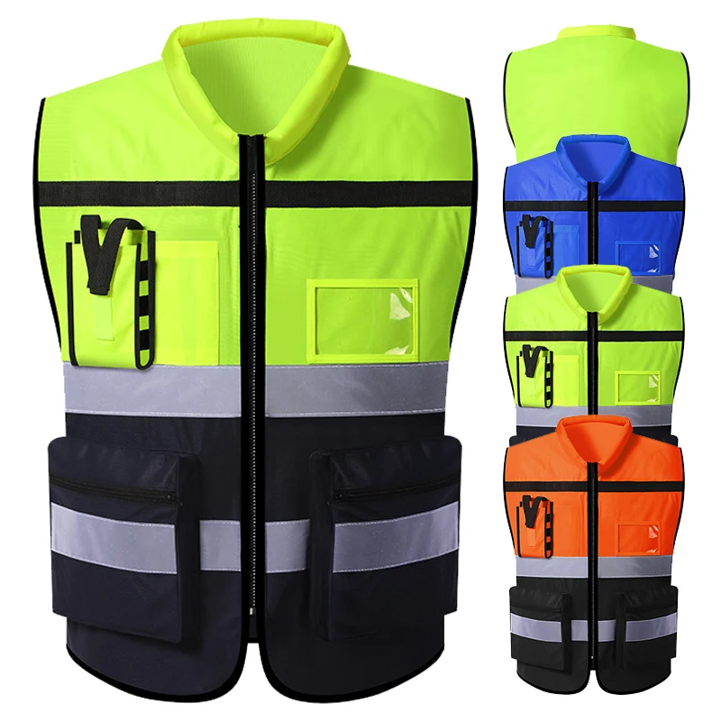 

Reflective Vest for Men Work Vest with Pockets and Zipper Safety Construction Two Tone Workwear Vest with Reflector