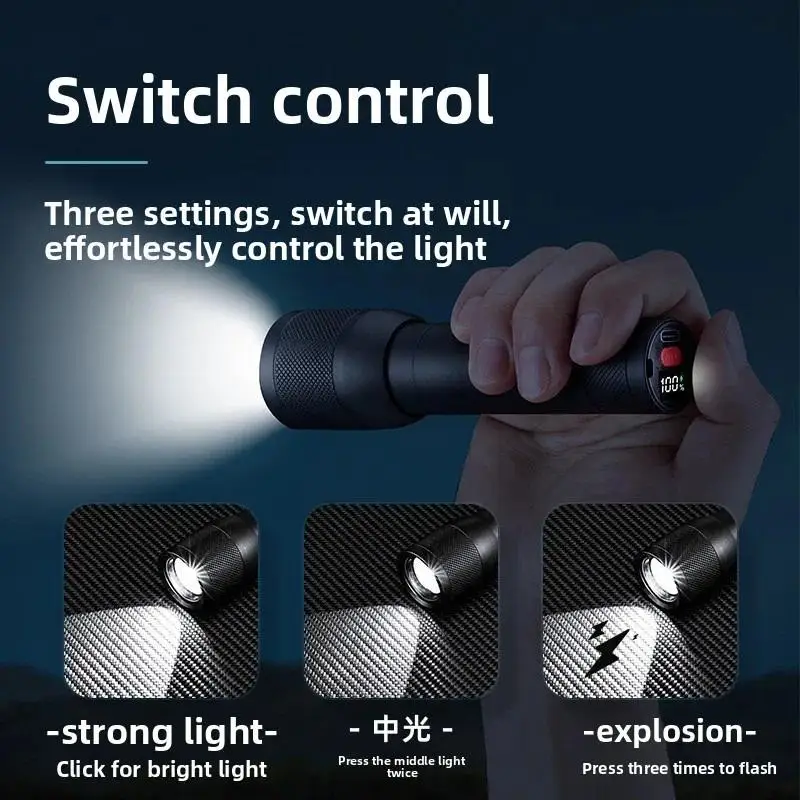 Super Bright Rechargeable Patrol Flashlight High Lumen Long Range Zoomable Waterproof Portable Tactical Handheld Lamp