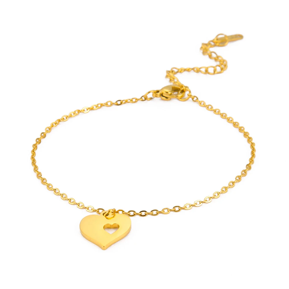 Kkjoy Modische Goldfarbene Edelstahl-Fußkettchen mit Rundem Hohlem Herz für Damen, Schmuckgeschenk für Frauen, Großhandel – Detail 2