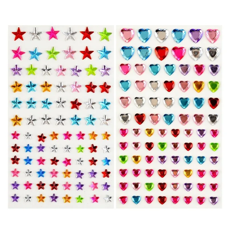 Stern- und herzförmige Edelstein-Glitzer-Gesichtsaufkleber, Strass, selbstklebendes Fake-Tattoo für Party, Bühne, Make-up, Edelsteine, Aufkleber – Detail 5