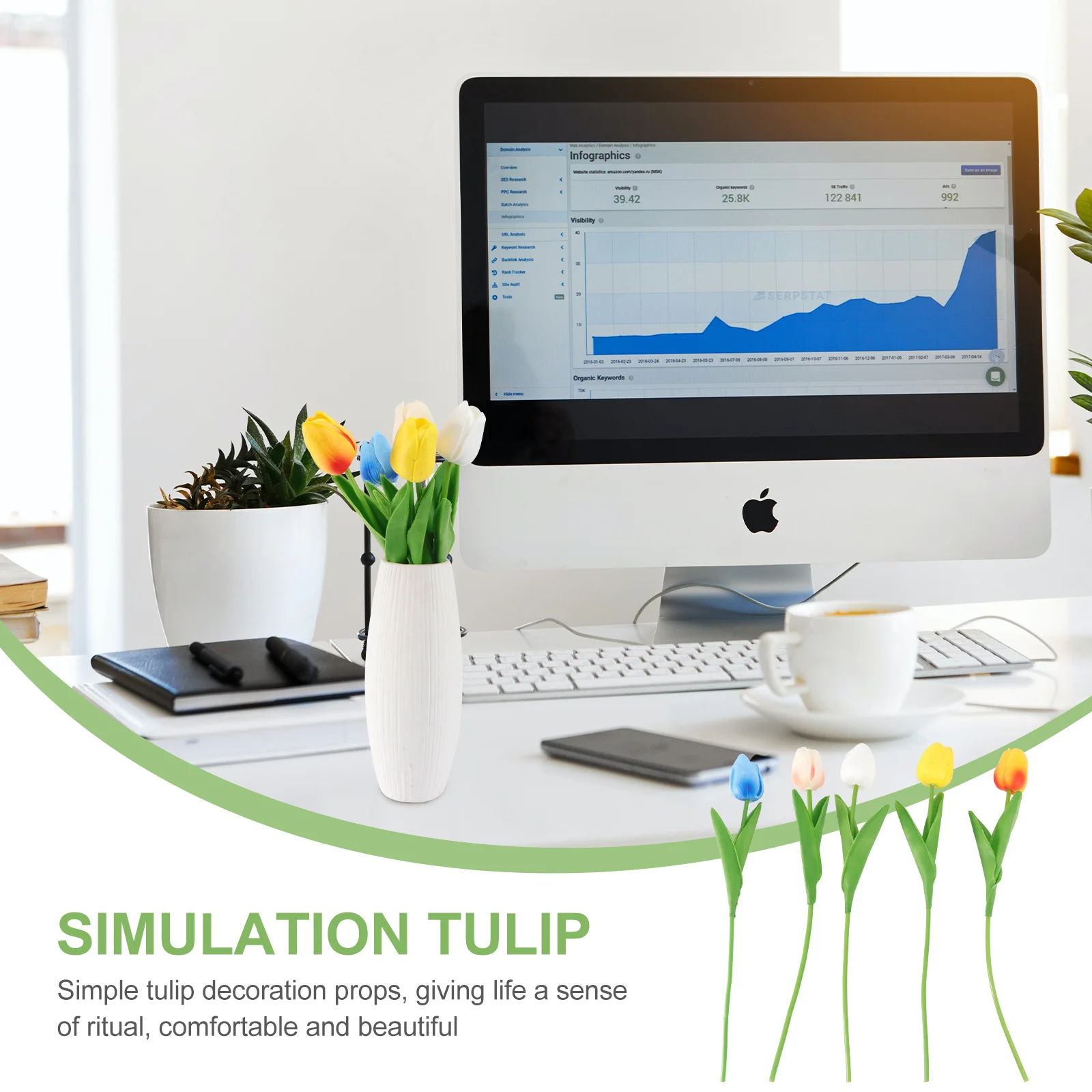 

5Pcs Artificial Tulips Flowers Lifelike Home Decor Bouquet for Desktop Shelf Counter Space No Fade Long Lasting Beauty