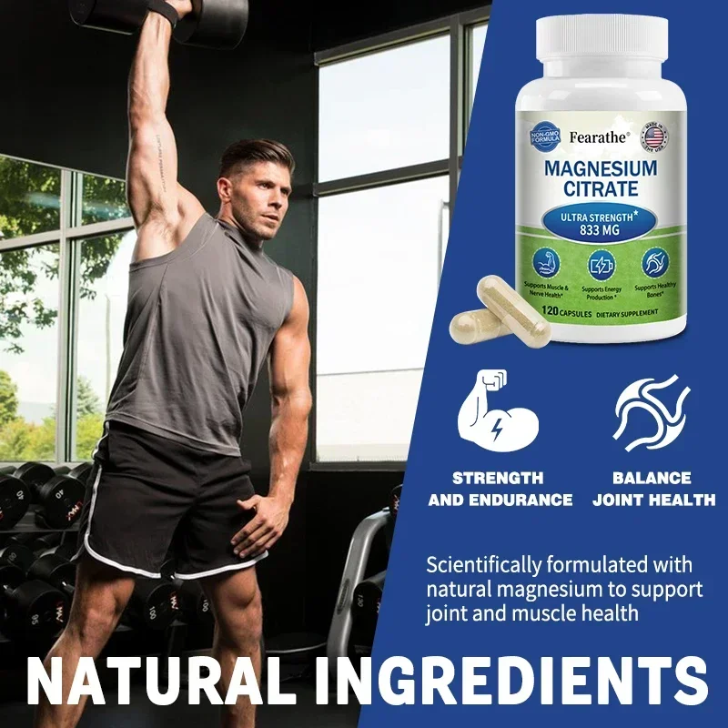 Magnesium Citrate Supplement - Maximum Strength Vegetarian, Supports Muscles, Heart, Bones, Energy, Nervous System, Joints