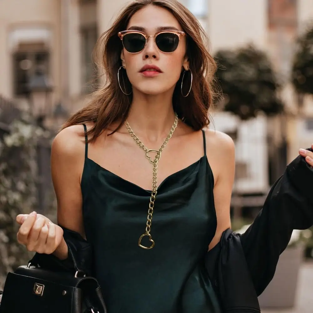 قلادة قلب الوهق من الفولاذ المقاوم للصدأ ، سلسلة الانزلاق ، قلادة ، طوق ، فاكر ، روك ، ثقيل ، كوبي ، طويل ، ولينس ، شخصية #4