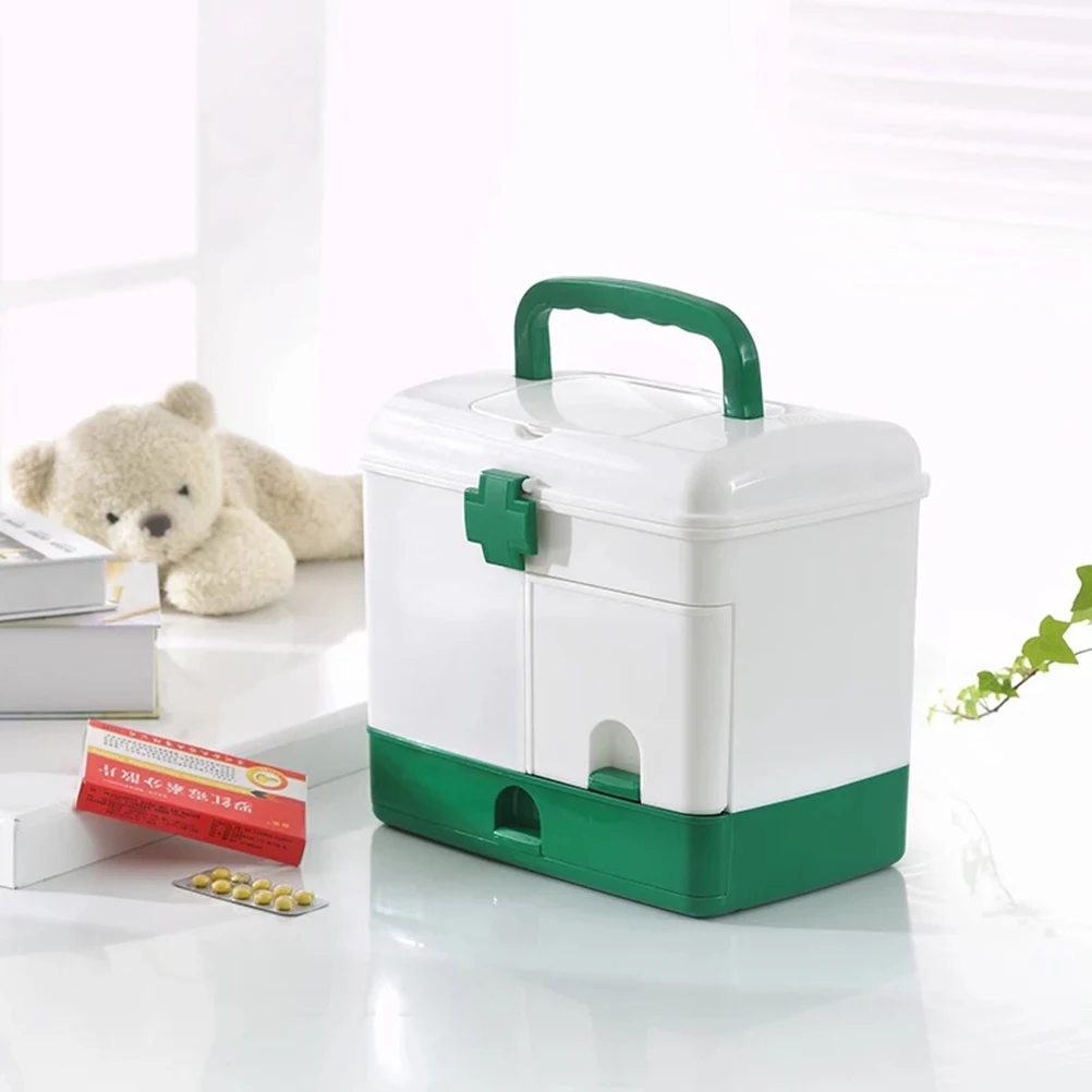 Multi-Layer Medical Kit Large Capacity Plastic Medicine Case For Home Aid Emergency Storage Box Green